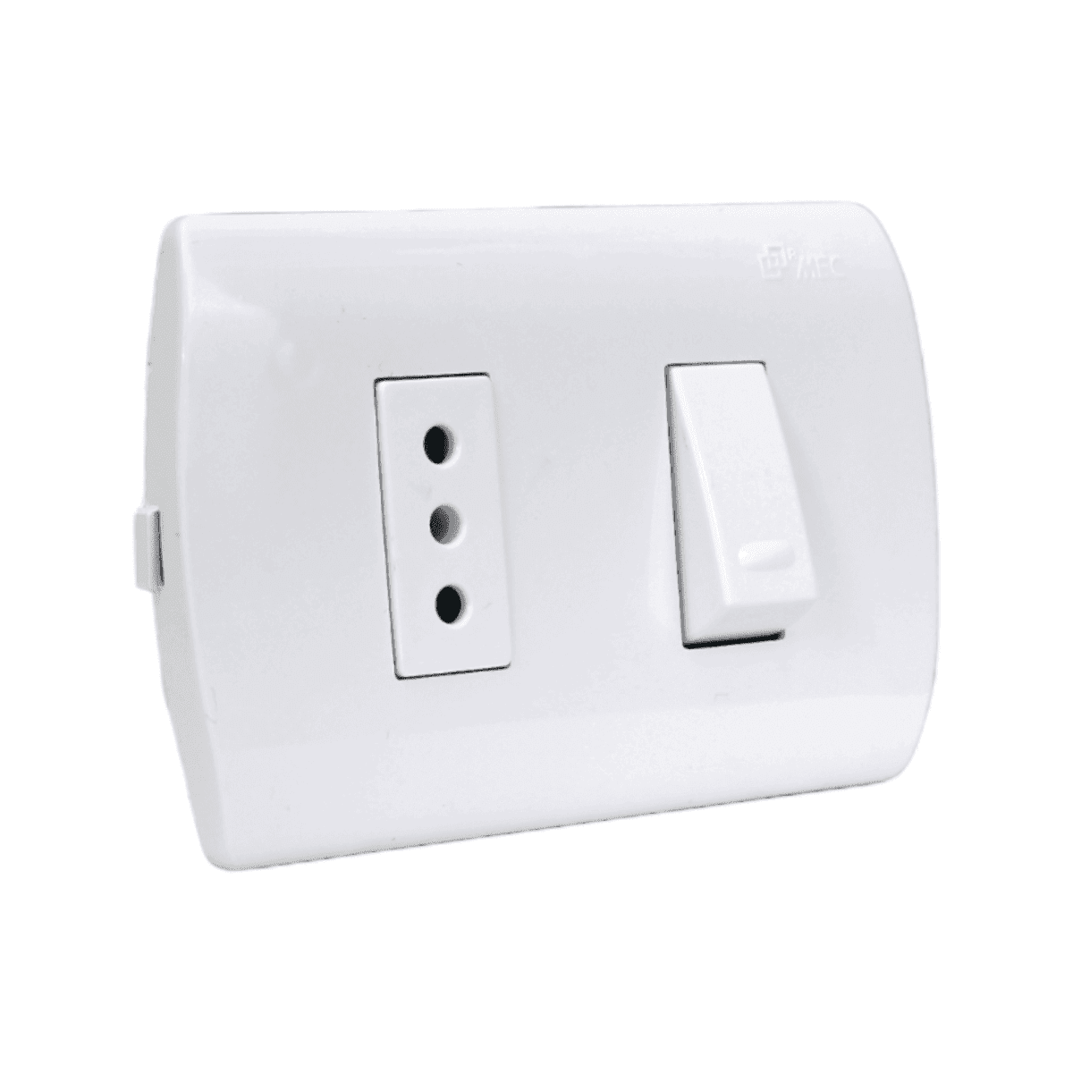 INTERRUPTOR EMBUTIDO 9/12 + ENCHUFE 10 AMPERES BLANCO ARIS MEC - Imagen 2