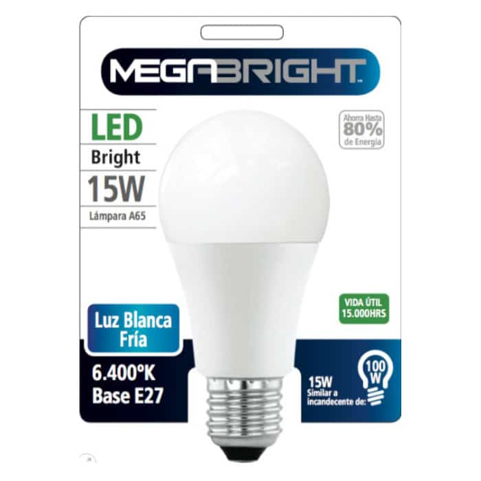 AMPOLLETA LED A65 15W E27 LUZ FRIA (6400K) MEGABRIGHT