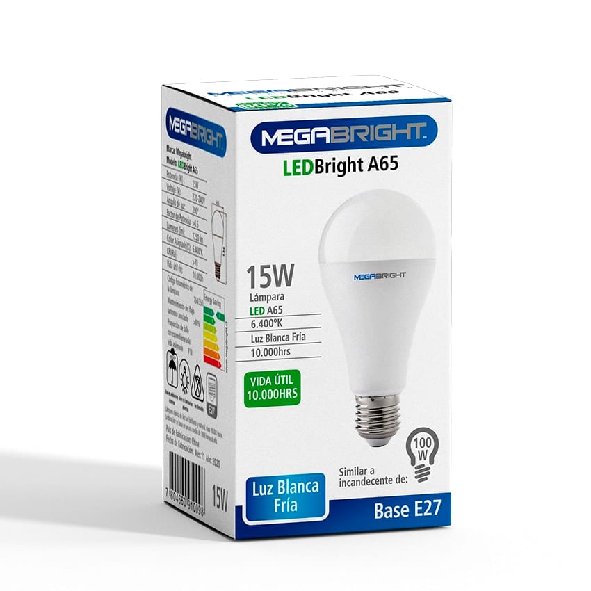 AMPOLLETA LED A65 15W E27 LUZ FRIA (6400K) MEGABRIGHT - Imagen 2