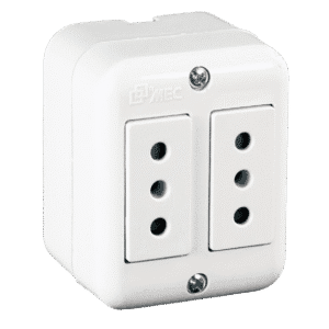 ENCHUFE DOBLE SOBRE PUESTO 250 VOLTS 10 AMPERES BLANCO ARIS MEC