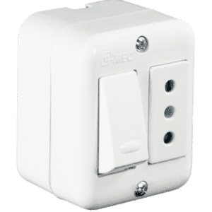 INTERRUPTOR + ENCHUFE SOBRE PUESTO 9/12 10 AMPERES BLANCO ARIS MEC